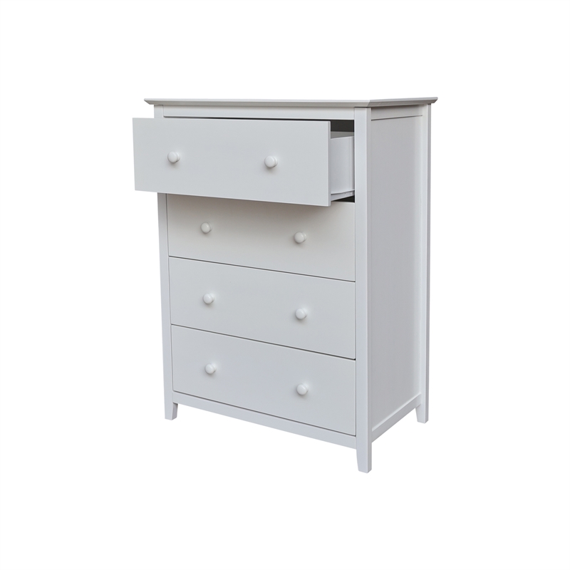 International Concepts Solid Wood Bedroom Dresser/Chest with 4 Drawers in White