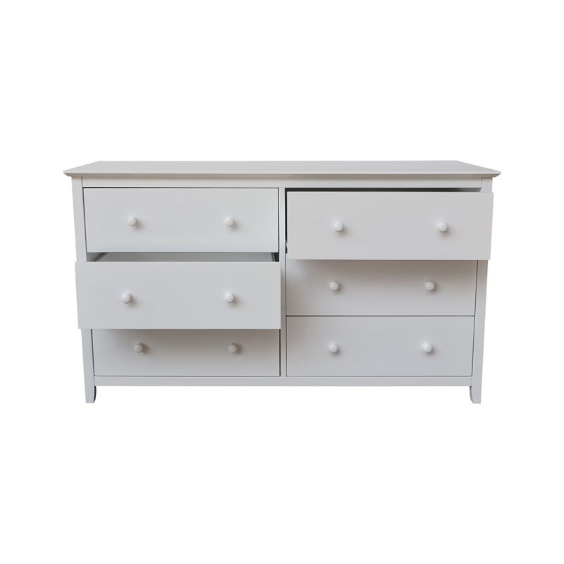 International Concepts Solid Wood Bedroom Dresser with 6 Drawers in White