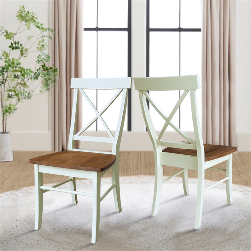 International Concepts Set of Two X-Back Dining Chairs Hickory and Shell
