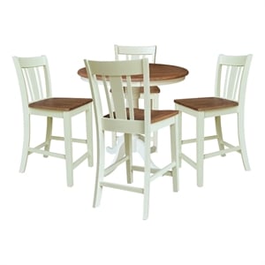 36&quot Wood Round Pedestal Counter Height Dining Table with 4 Stools - Multi-Color
