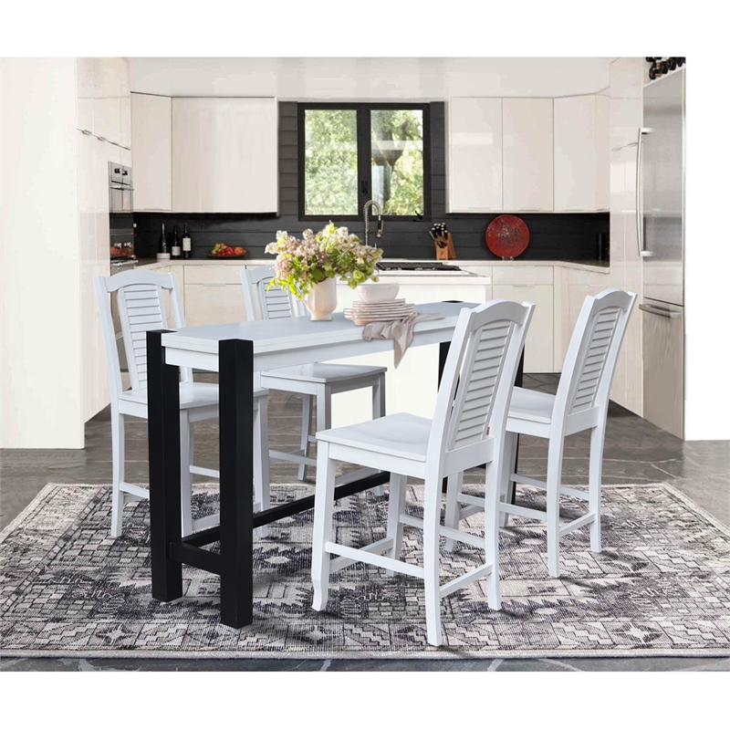 Solid Wood Tall Accent Table with 4 Counter Height Stools - Multi-Color