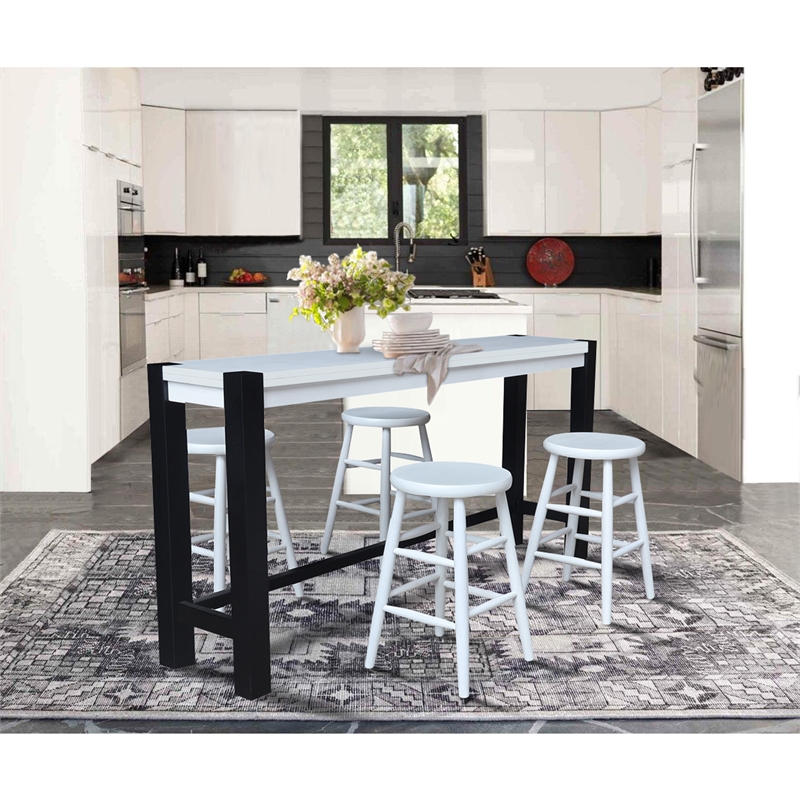 Solid Wood Tall Accent Table with 4 Counter Height Stools - Multi-Color