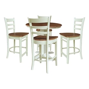 36&quot Solid Wood Round Extension Dining Table with 4 Counter Stools - Multi-Color