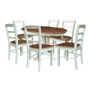 36&quot Round Extension Dining Table with 12&quot Leaf and 6 Dining Chairs   Multi Color