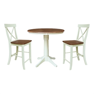36&quot Round Pedestal Counter Height Table With 2 X-Back Stools - Multi-Color