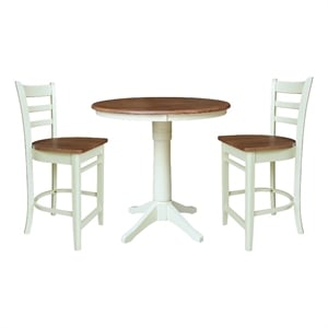 36&quot Solid Wood Round Pedestal Counter Height Table with 2 Stools - Multi-Color