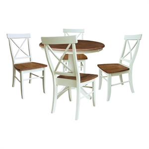 36&quot Round Extension Dining Table with 4 X-Back Chairs - Multi-Color