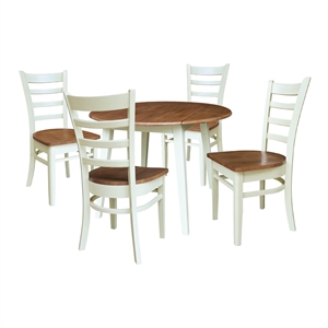 42&quot Round Dual Drop Leaf Wood Dining Table with 4 Chairs - Multi-Color