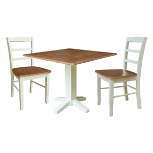 36&quot Round Wood Drop Leaf Table with Two Dining Chairs