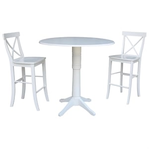 42&quot Round Pedestal Bar Height Table with 2 Bar Height Stools