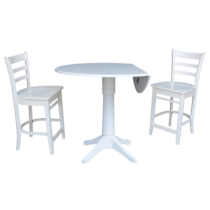 42 Round Pedestal Gathering Height Table with Two Counter Height Stools White