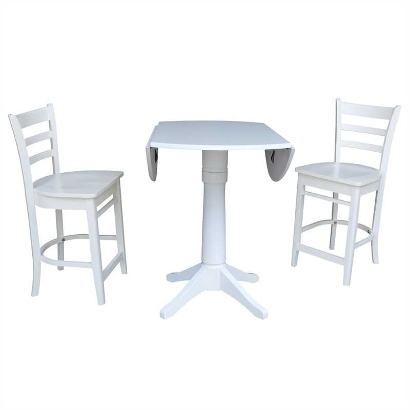 42 Round Pedestal Gathering Height Table with Two Counter Height Stools White