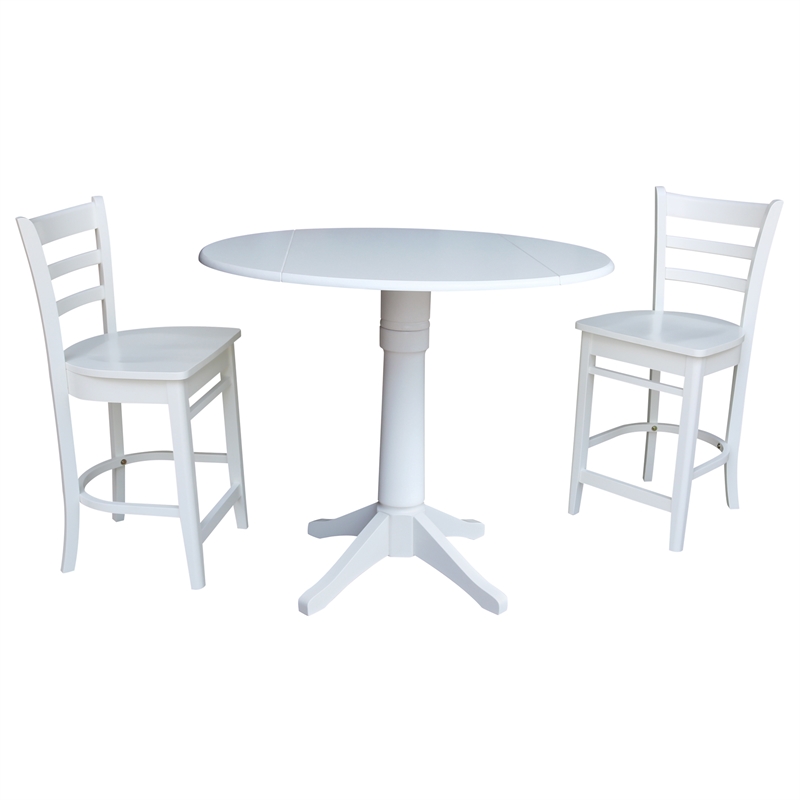 42 Round Pedestal Gathering Height Table with Two Counter Height Stools White