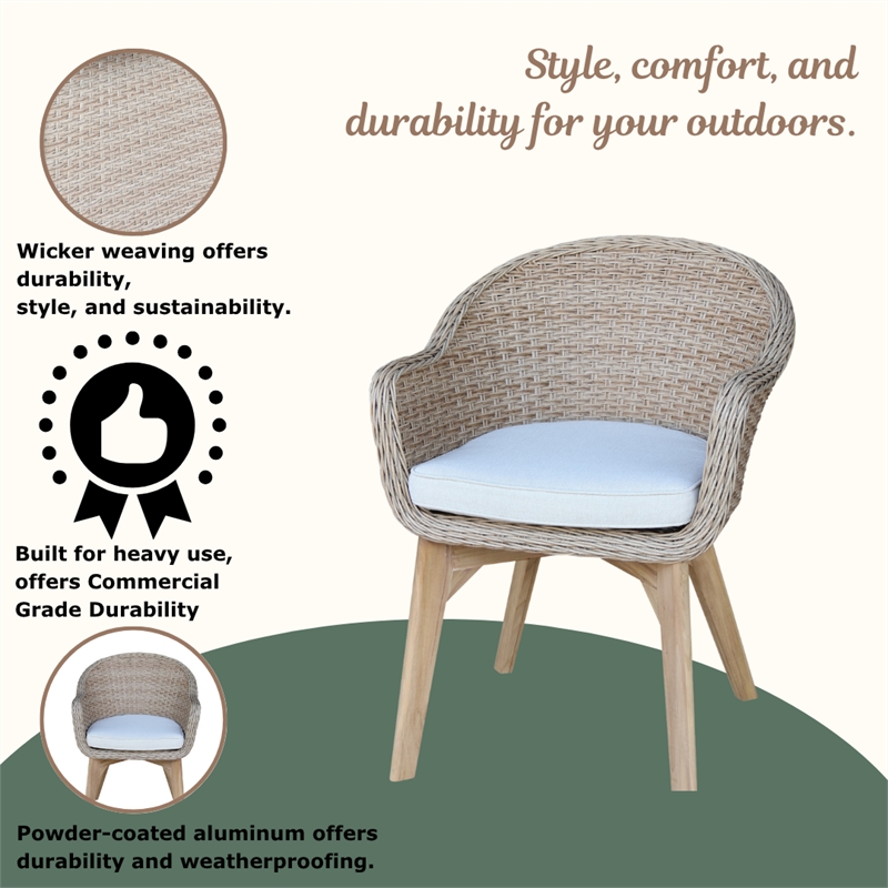 International Concepts Outdoor Set of Two Wicker Dining Chairs with Cusions