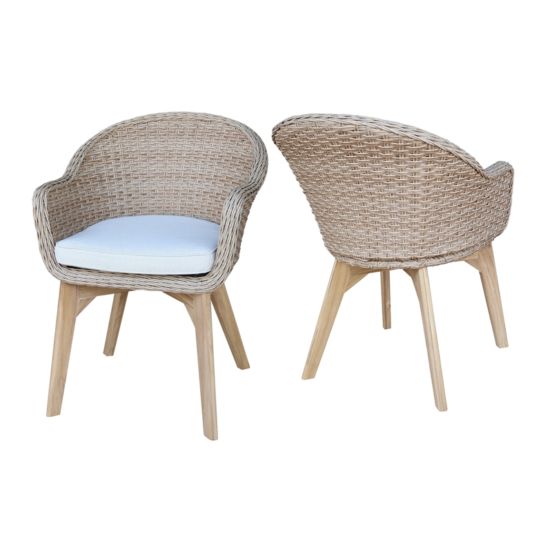 International Concepts Outdoor Set of Two Wicker Dining Chairs with Cusions