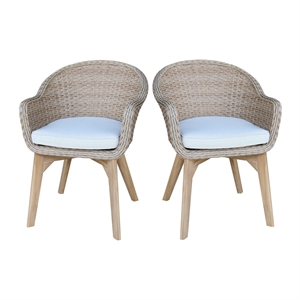 International Concepts Outdoor Set of Two Wicker Dining Chairs with Cusions