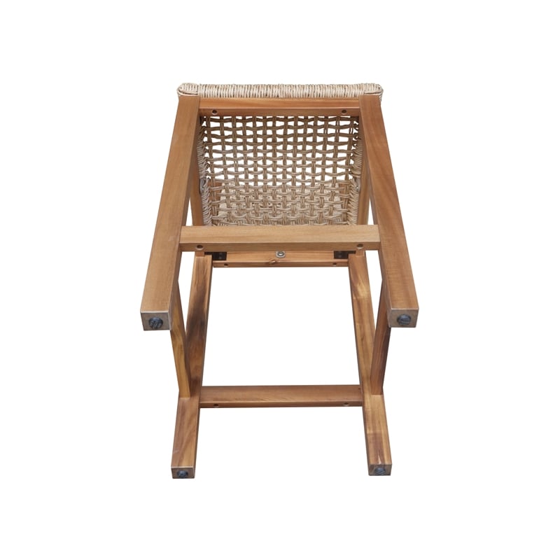 Outdoor Set of Two Stool with Wicker Seats and Back With Oil Finish
