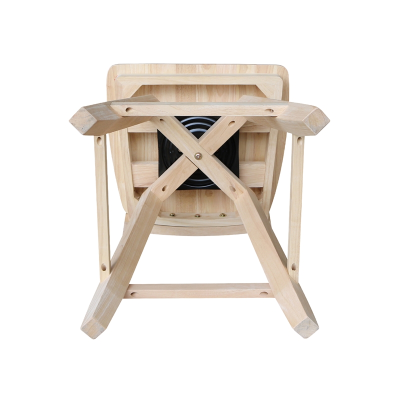 Unfinished Solid Wood Tall Accent Table with Black Iron Legs and Four Stools