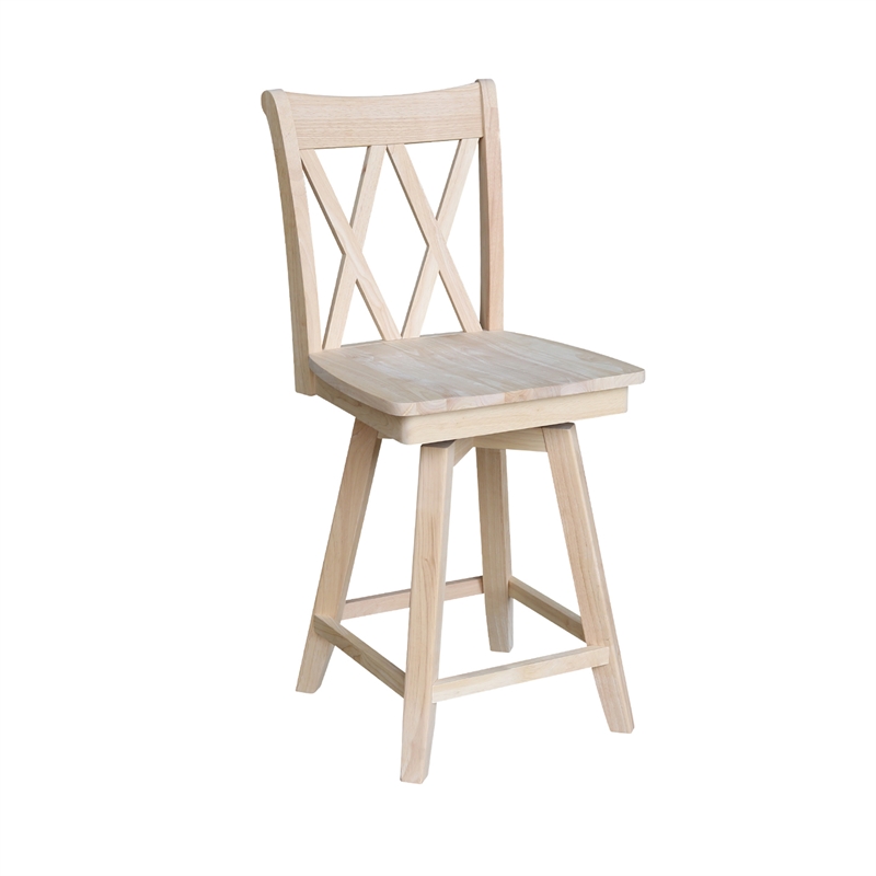 Unfinished Solid Wood Tall Accent Table with Black Iron Legs and Four Stools
