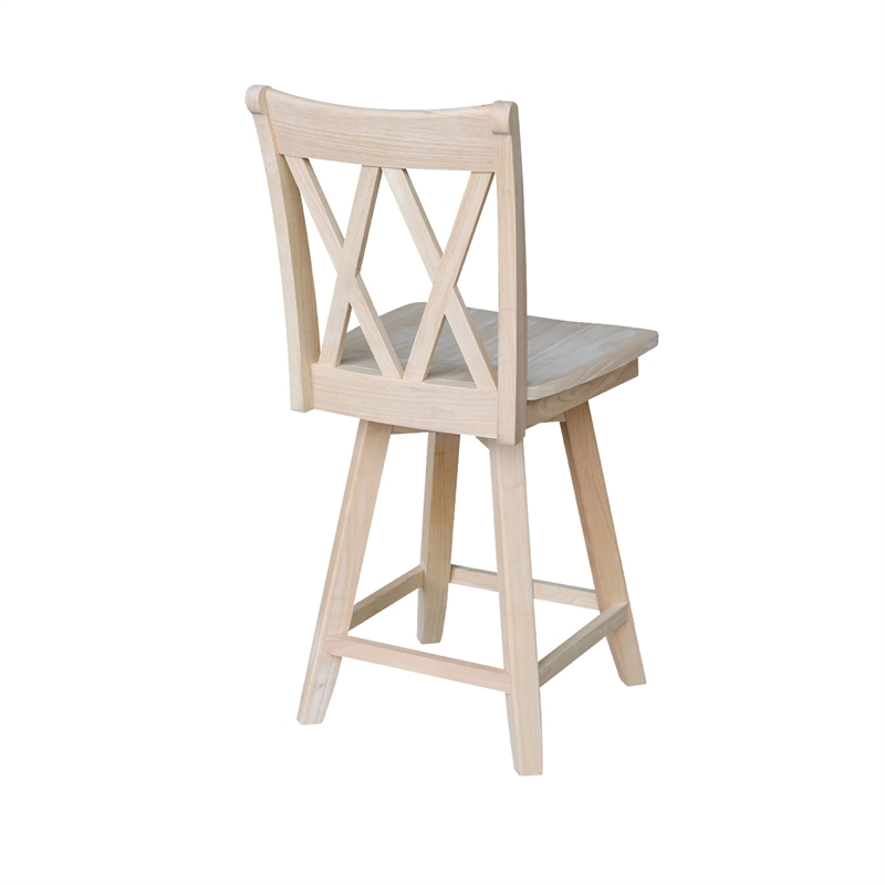 Unfinished Solid Wood Tall Accent Table with Black Iron Legs and Four Stools