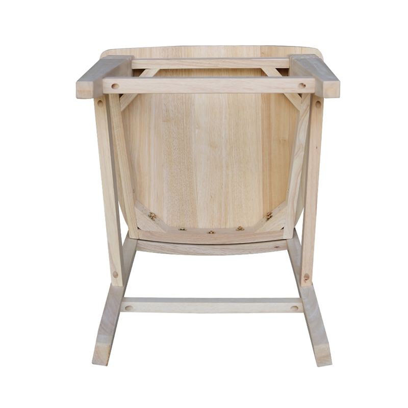 Unfinished Solid Wood Tall Accent Table with Black Iron Legs and Four Stools