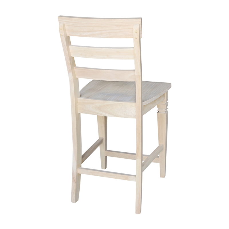 Unfinished Solid Wood Tall Accent Table with Black Iron Legs and Four Stools