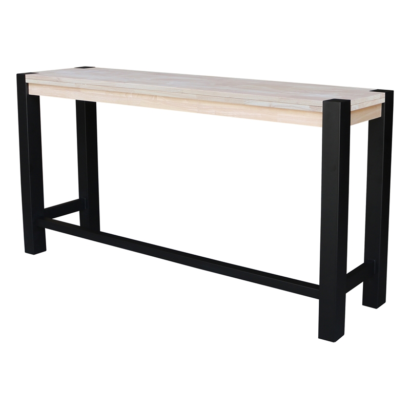 Unfinished Solid Wood Tall Accent Table with Black Iron Legs