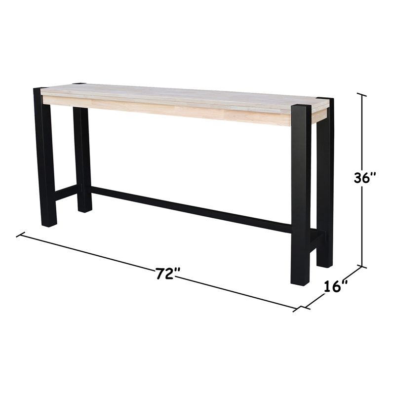 Unfinished Solid Wood Tall Accent Table with Black Iron Legs