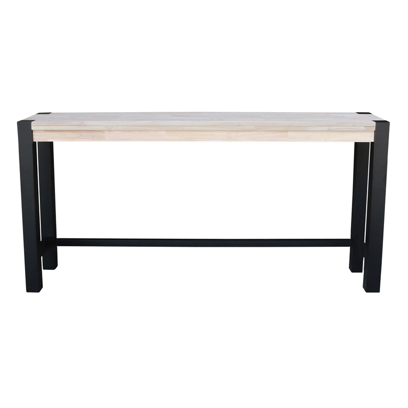 Unfinished Solid Wood Tall Accent Table with Black Iron Legs