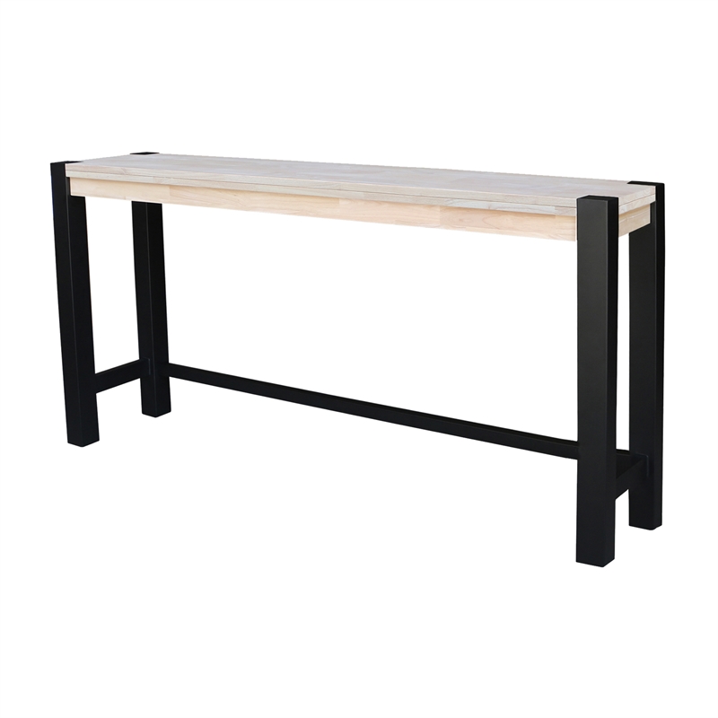Unfinished Solid Wood Tall Accent Table with Black Iron Legs