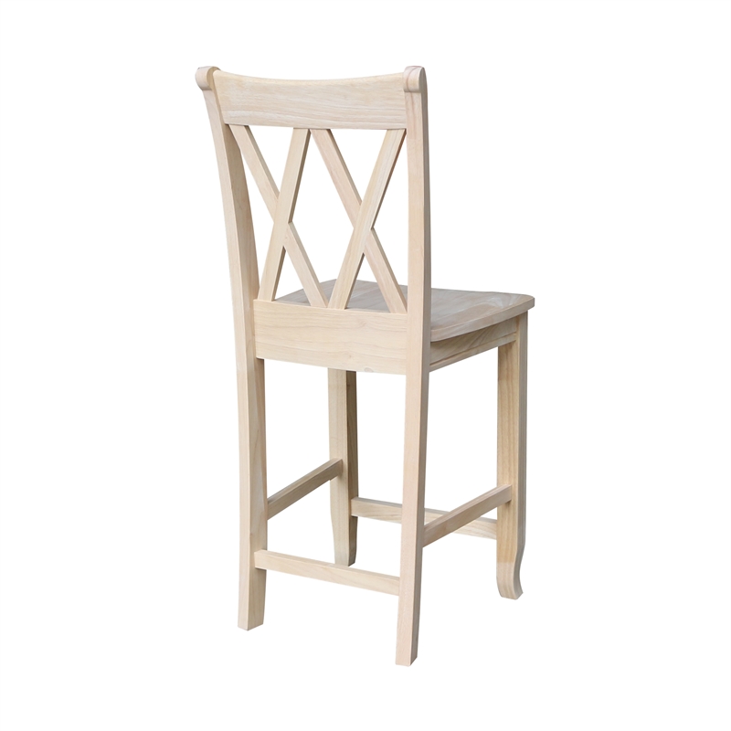 Unfinished Solid Wood Tall Accent Table with Black Iron Legs and Four Stools