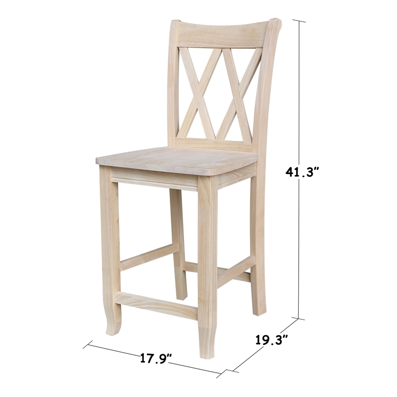 Unfinished Solid Wood Tall Accent Table with Black Iron Legs and Four Stools