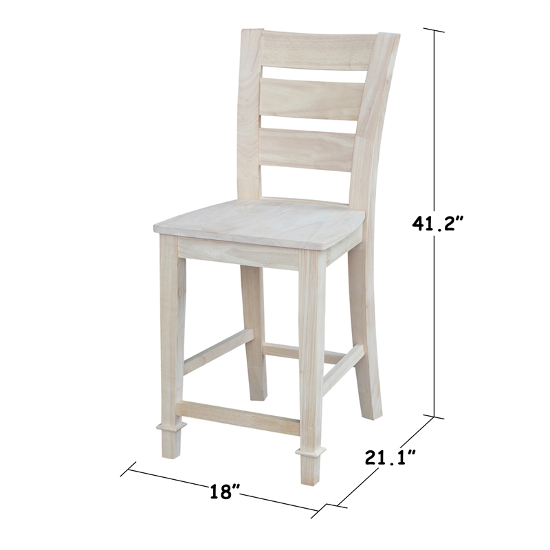 Unfinished Solid Wood Tall Accent Table with Black Iron Legs and Four Stools