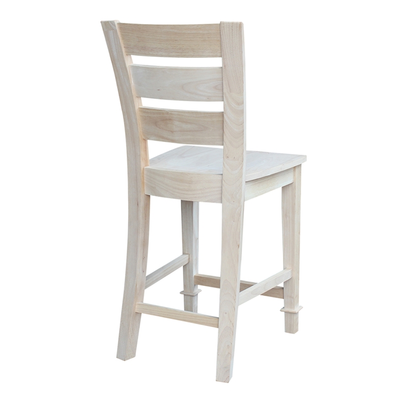 Unfinished Solid Wood Tall Accent Table with Black Iron Legs and Four Stools
