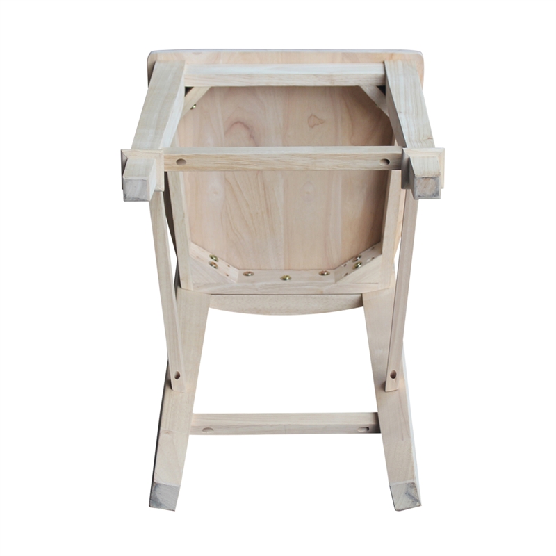 Unfinished Solid Wood Tall Accent Table with Black Iron Legs and Four Stools
