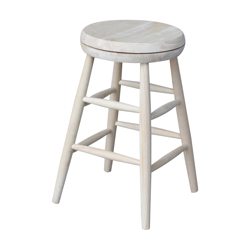 Unfinished Solid Wood Tall Accent Table with Black Iron Legs and Four Stools