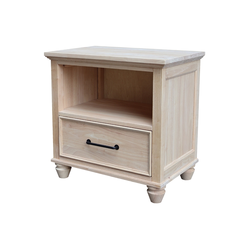 International Concepts Solid Wood 1-Drawer Nightstand Unfinished Ready to Finish Hardwood Bedside Table with Open Shelf