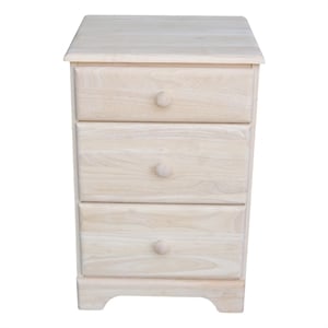 International Concepts Solid Wood 3 Drawer Nightstand Wide Unfinished