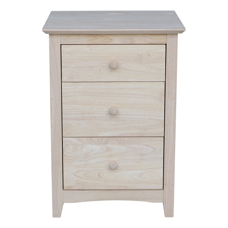 International Concepts Solid Wood 3 Drawer Nightstand with Power Outlets & USB Unfinished