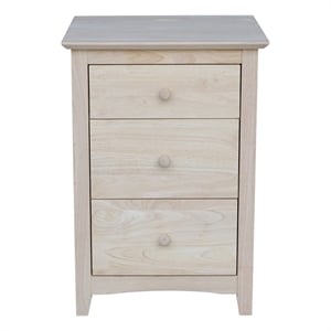 International Concepts Solid Wood 3 Drawer Nightstand with Power Outlets & USB Unfinished