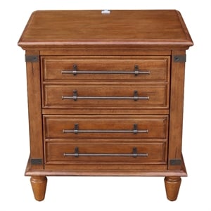 International Concepts Solid Wood 2 Drawer Nightstand with USB Charging Rich Bourbon Brown Wide Bedside Chest with 18.5&quot Wide Drawers
