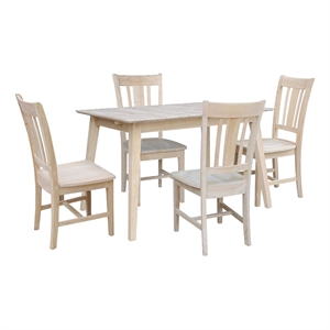 International Concepts Solid Wood 5 Piece Extension Dining Set Unfinished 60&quot Butterfly Leaf Table and 4 Matching Mission Chairs