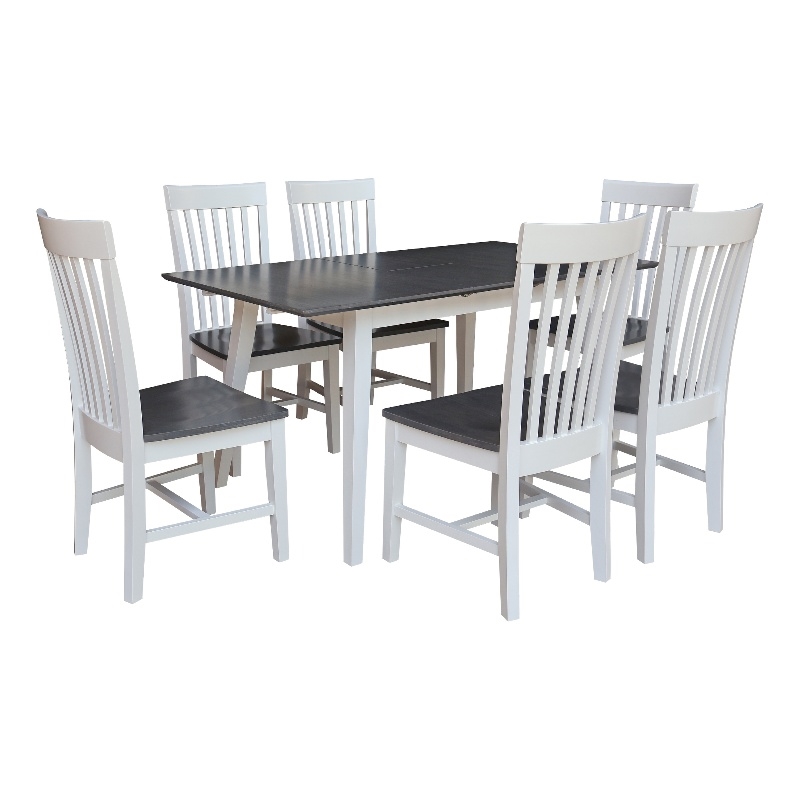 International Concepts Solid Wood 7 Piece Extension Dining Set  Heather Gray & White 60