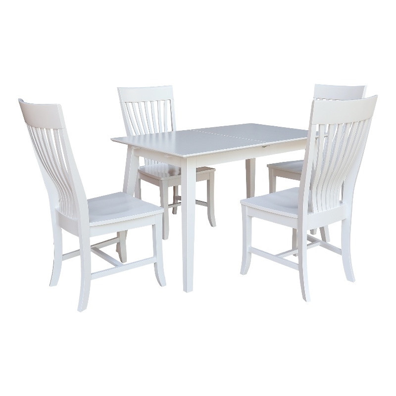 International Concepts Solid Wood 5 Piece Extension Dining Set  Classic White 60