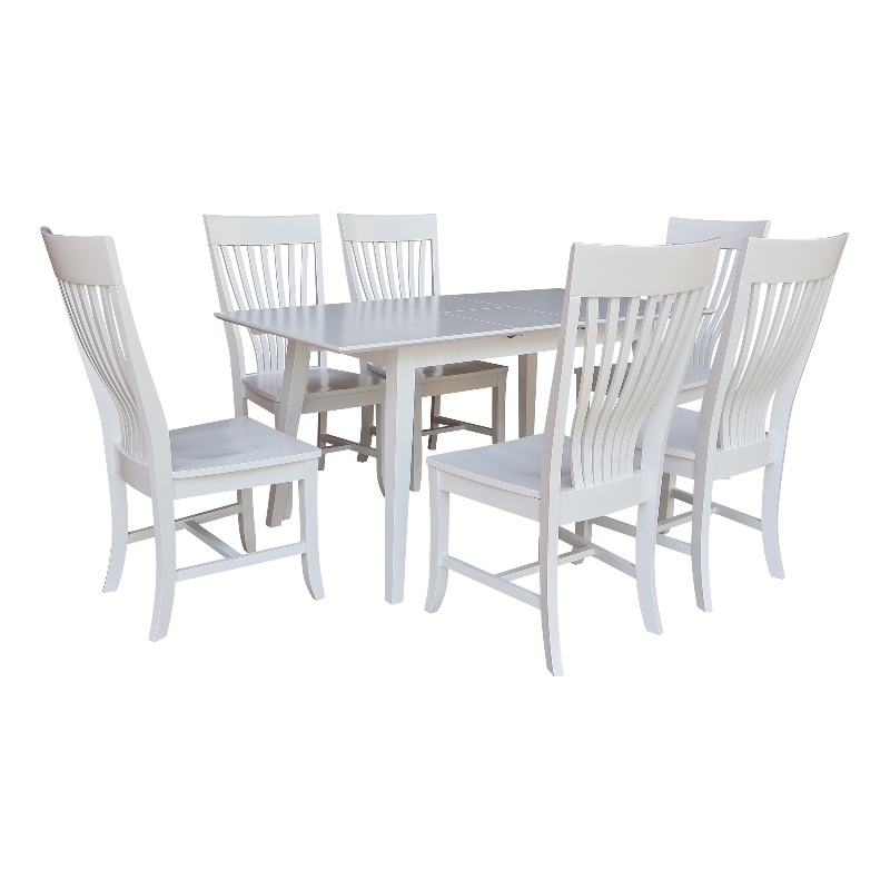 International Concepts Solid Wood 7 Piece Extension Dining Set  Classic White 60