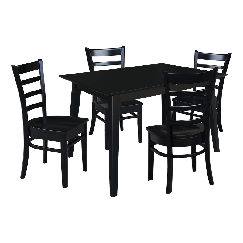 International Concepts Solid Wood 5 Piece Extension Dining Set  Sophisticated Black 60
