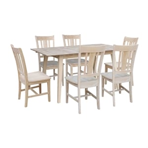 International Concepts Solid Wood 7-Piece Extension Dining Set Unfinished 60&quot Butterfly Leaf Table and 6 Matching Mission Chairs