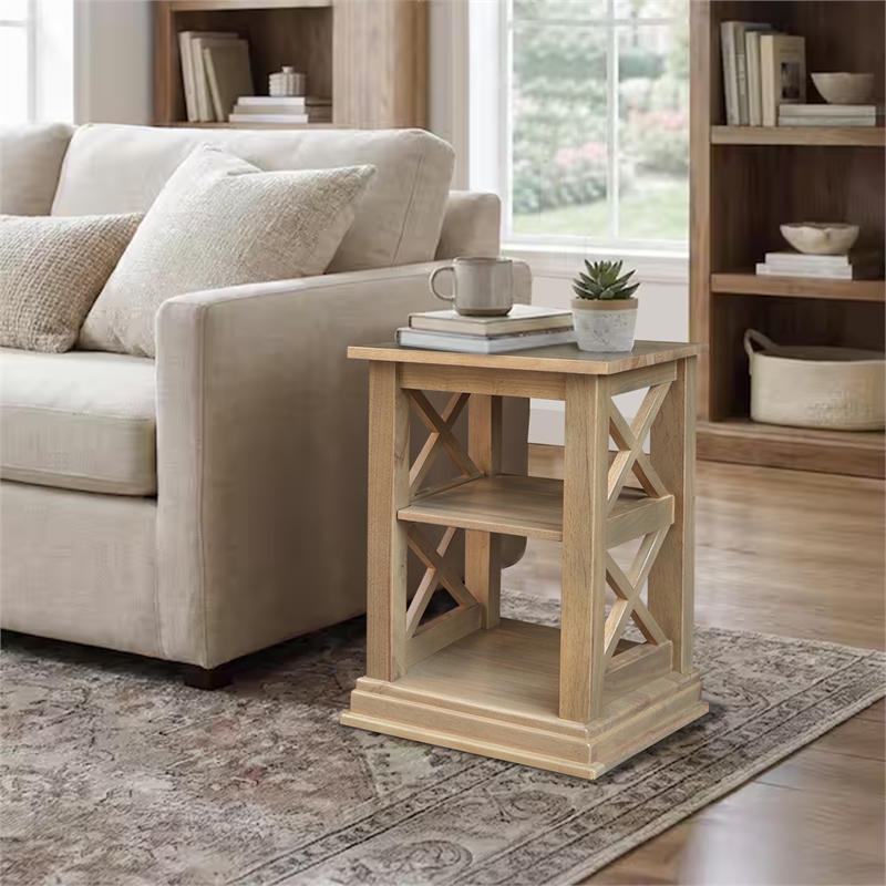 Hampton Solid Wood Accent Table with Shelves