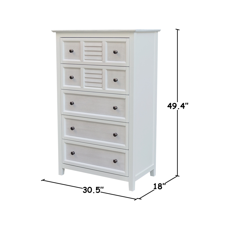 Nantucket Breeze Solid Wood Bedroom 5 Drawer Dresser