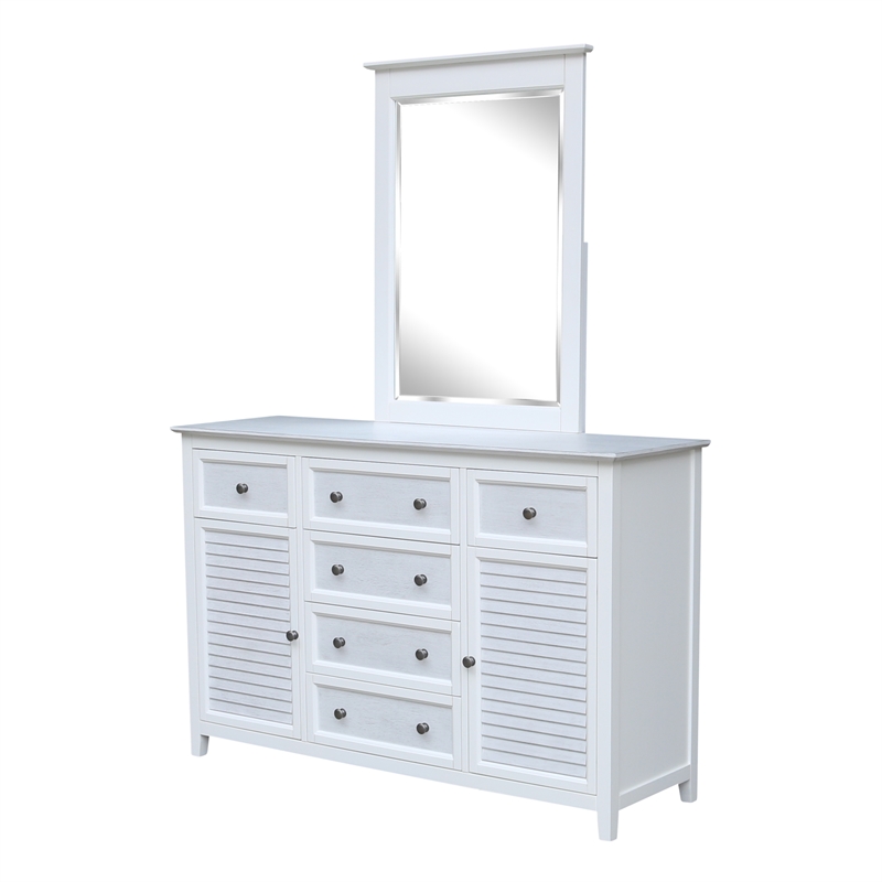 Nantucket Breeze Solid Wood Bedroom 6 Drawer Dresser with Mirror